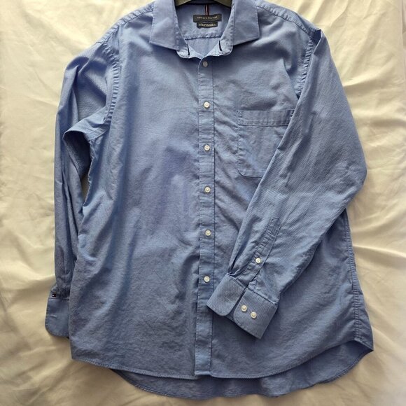 TH-Tommy Hilfiger 100% Cotton Oxford Dress Shirt | Blue Regular Fit | L - Picture 1 of 11